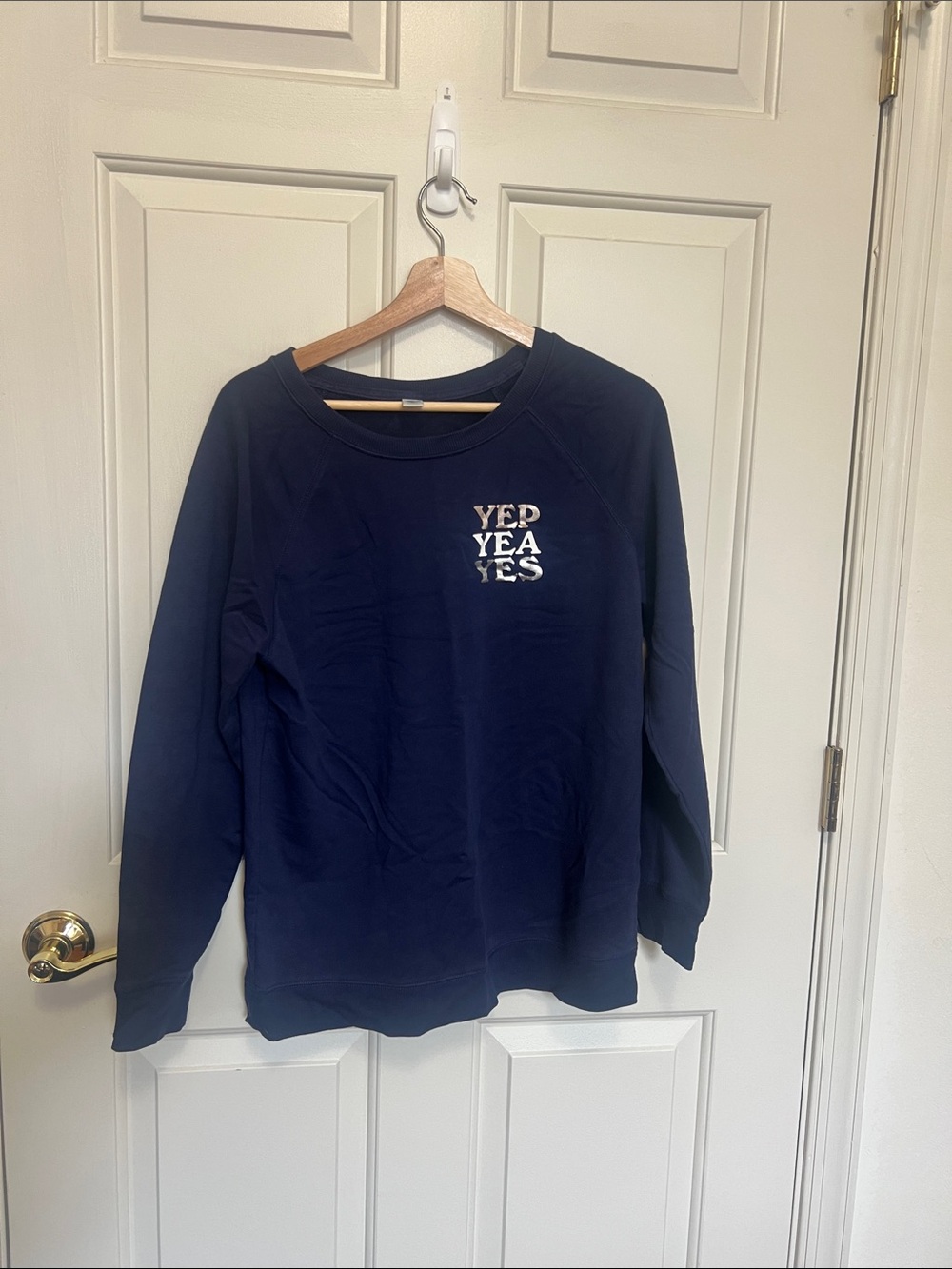 Old Navy Navy Crewneck Sweatshirt with 'YEP YEA YES' Graphic